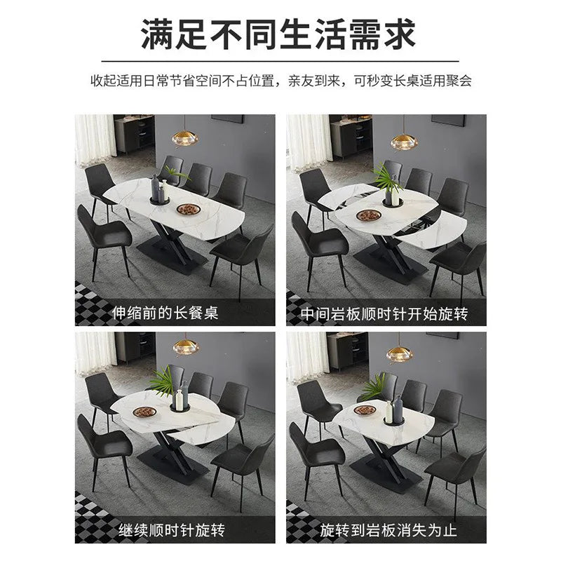Italian minimalist light luxury multi-functional rock slab dining table combination size rectangular telescopicrotatinghousehold