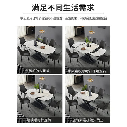 Italian minimalist light luxury multi-functional rock slab dining table combination size rectangular telescopicrotatinghousehold
