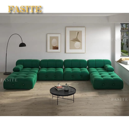Nordic Sofa 138" Convertible Modular Sectional Couch, U-Shaped Minimalist Velvet , Mid-Century Modern Comfy
