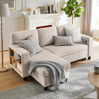 80” Sleeper Sofa Bed,L-Shaped Convertible Sectional Couch with Storage Chaise,2 Built-in Bookshelves and USB Charging Port