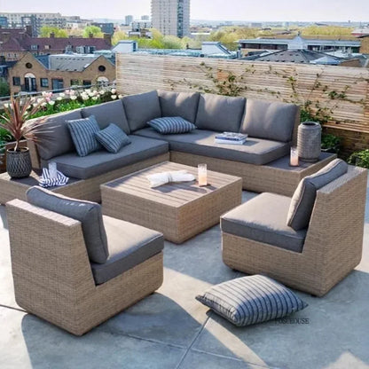 American Modern Courtyard Furniture Leisure Rattan Sofa Chairs Outdoor Country Corner Garden Sofas Patio Furniture Set a