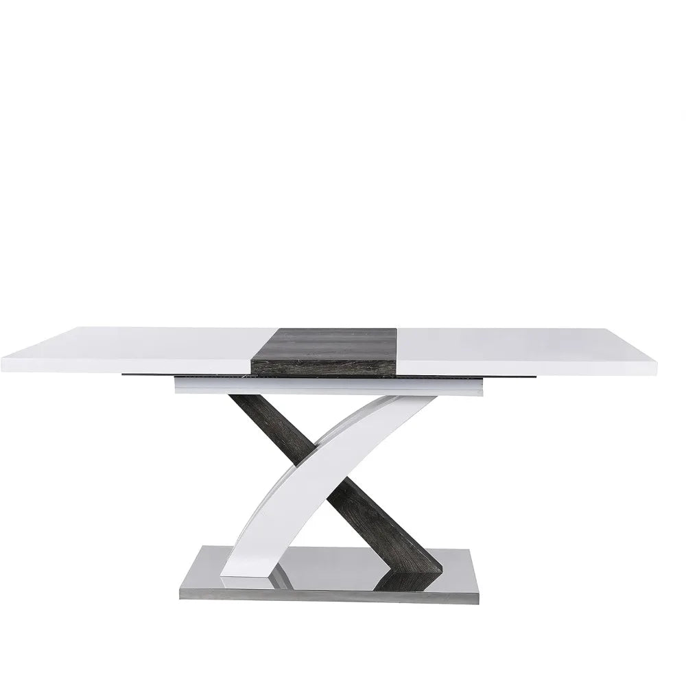 High Gloss White Extendable Dining Table 6 to 8-Seater with Stainless Steel Base