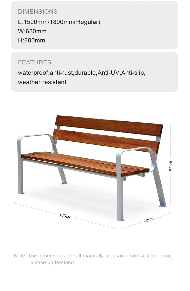 Customized New Design Solid Wood Memorial Outdoor Bench with Armrests High Quality Town Park Garden Street Waiting
