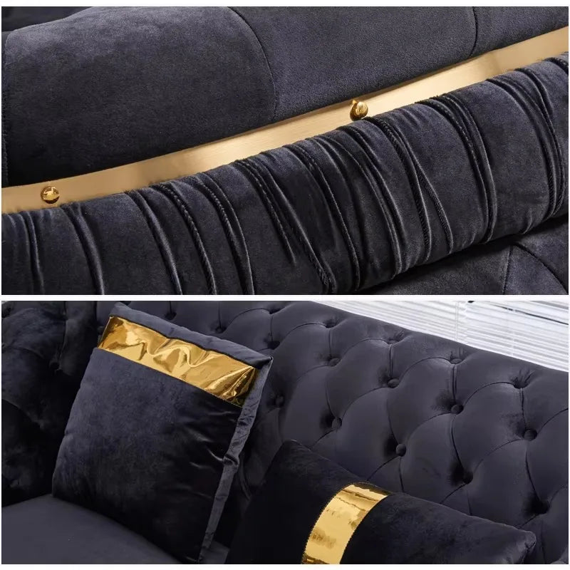 Plush velvet sofa and loveseat corner furniture living room wooden leg set