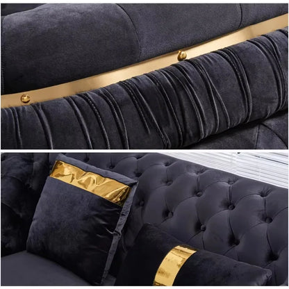 Plush velvet sofa and loveseat corner furniture living room wooden leg set