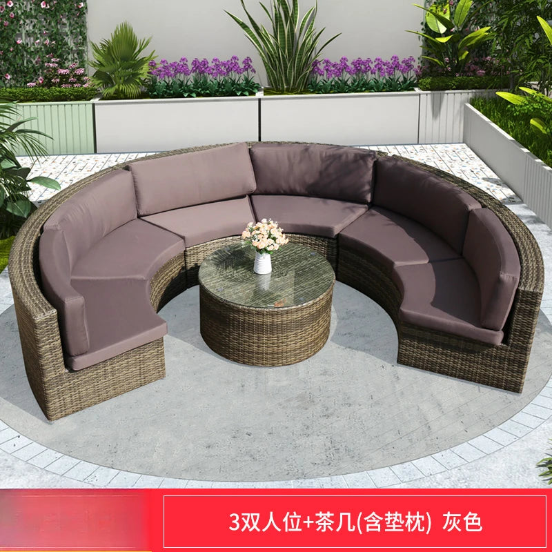 ZYH outdoor round rattan sofa combination leisure villa semi-circular rattan chair sofa