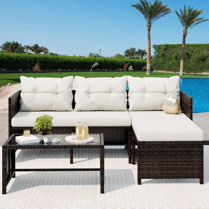 Vongrasig 3 Piece Patio Furniture Sets, All-Weather Wicker Outdoor Sofa Couch Sectional Set, Small Conversation Set for Patio, G