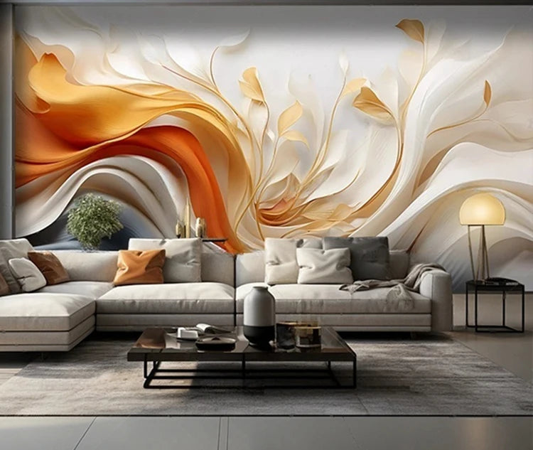 MU8751 Custom Creative high-end Chinese abstract ribbon feather sofa living room and bedroom  background wall paper mural