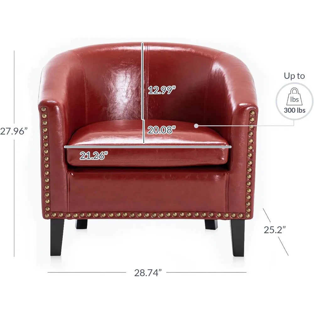 Modern Faux Leather Tub Club Chair with Gold Nail Head Trim for Living Room Accent