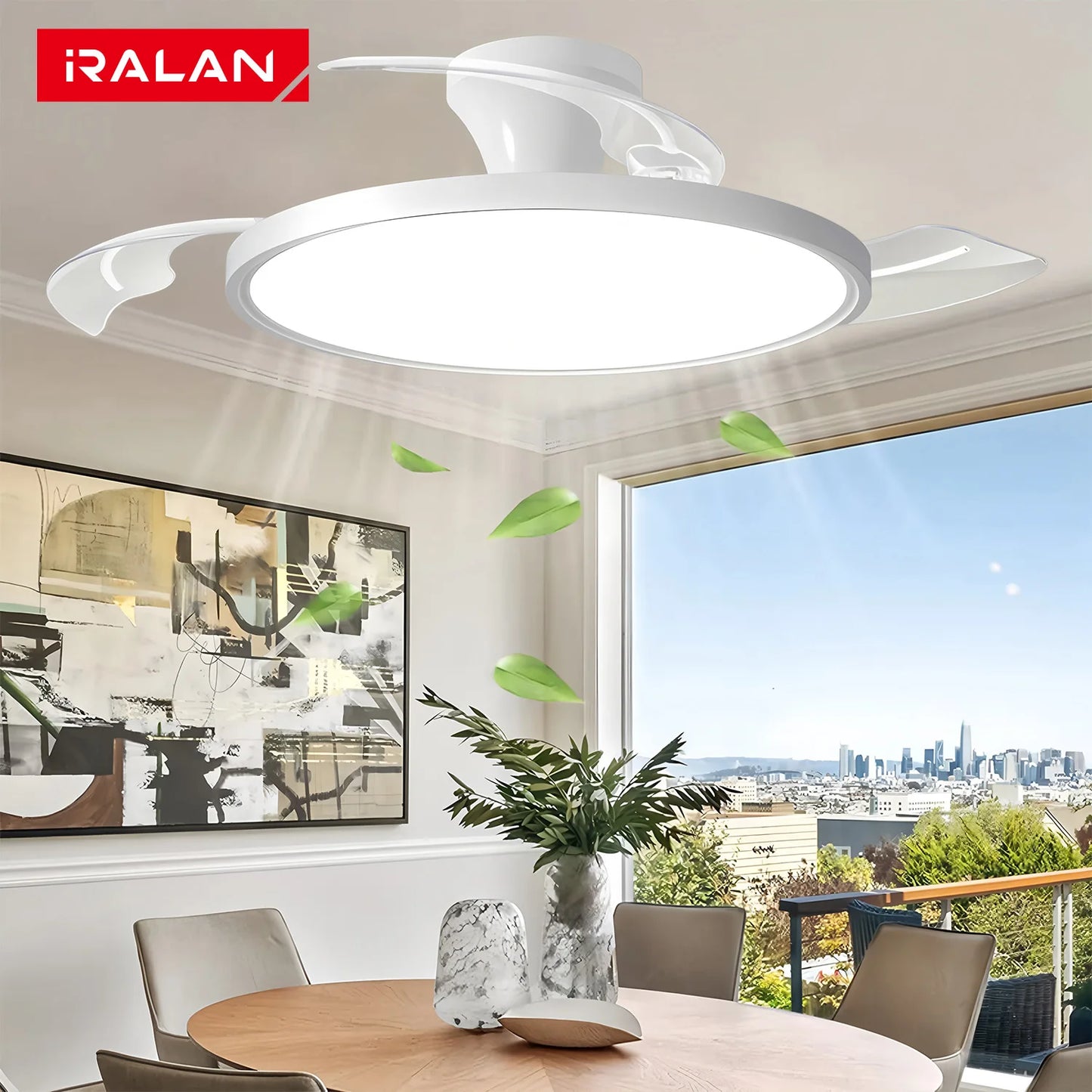 Modern Ceiling Fan Sealing Fan Led Lighting Silent Invisible Blade Lamps Suitable for Living Room Dining Room Study Kitchen
