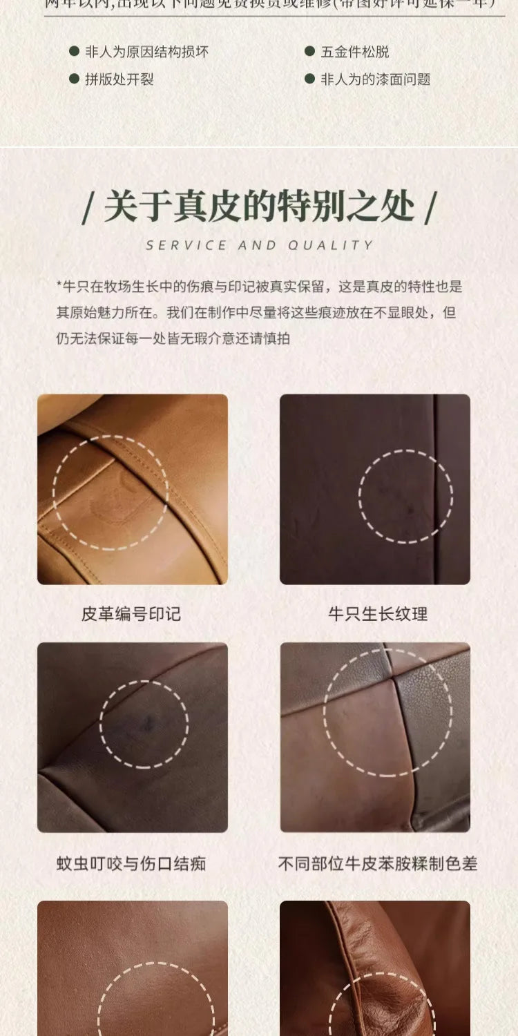 Retro oil wax leather sofa down large living room Nordic simple medium and ancient style straight row leather art sofa