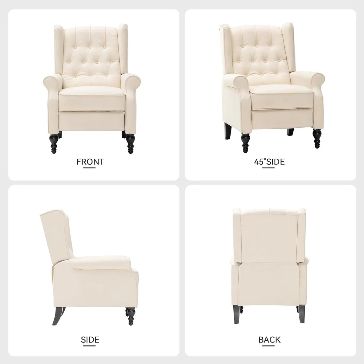 Mid Century Wingback Recliner Chair for Adults, Modern Linen Fabric Push Back Recliner Chairs with Button Tufted, Customized