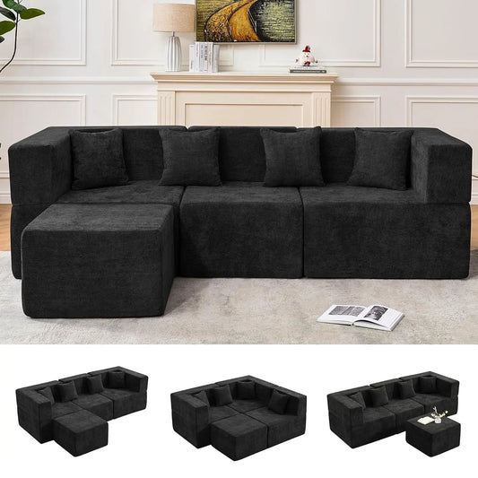 118" Compressed Sofa for Living Room L Shaped Boneless Couch, Modular Sectional Sofa, Sofa Bed Memory Foam Couches with Chaise
