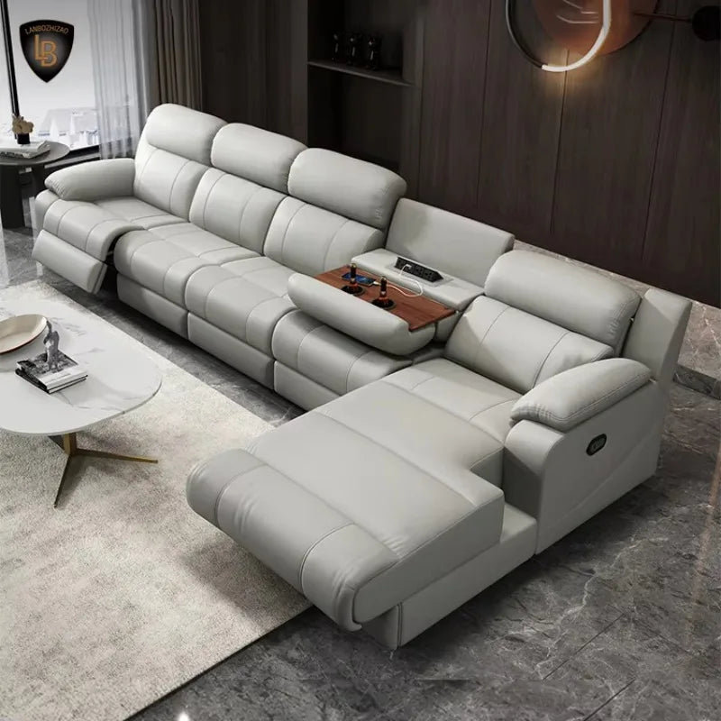 Hot Sale Modern Italian Single Electric Sofa Genuine Leather Multi-Functional Recliner with Metal Corner Combination