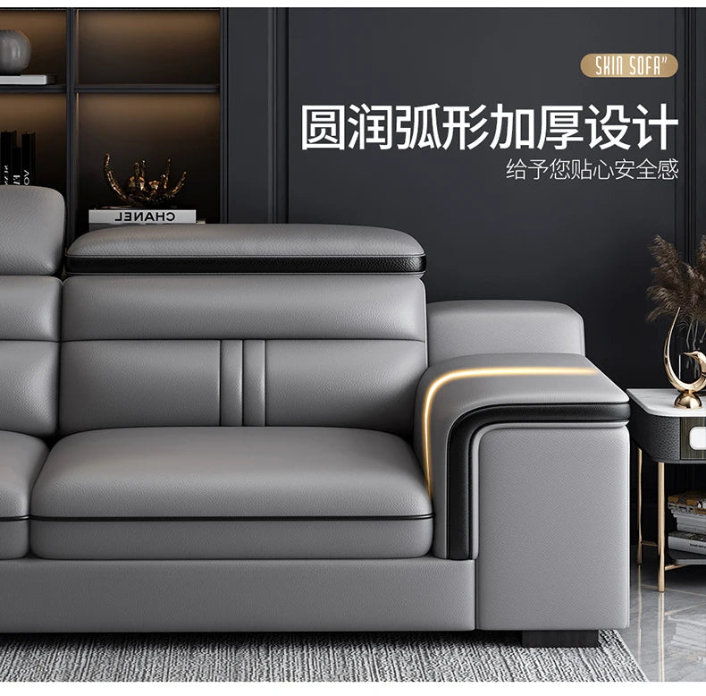 Genuine Leather Sofa Cowhide Modern Wireless Charging Smart Audio Sofa Living Room Corner Combination Divano Home Furniture