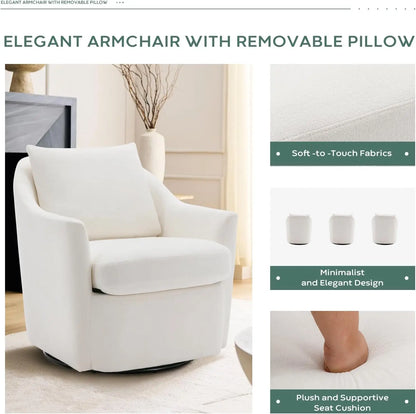 Swivel Accent Chair, Living Room Chair Upholstered 360° Swivel Chair Modern Reading Armchair for Bedroom/Office/Nursery,