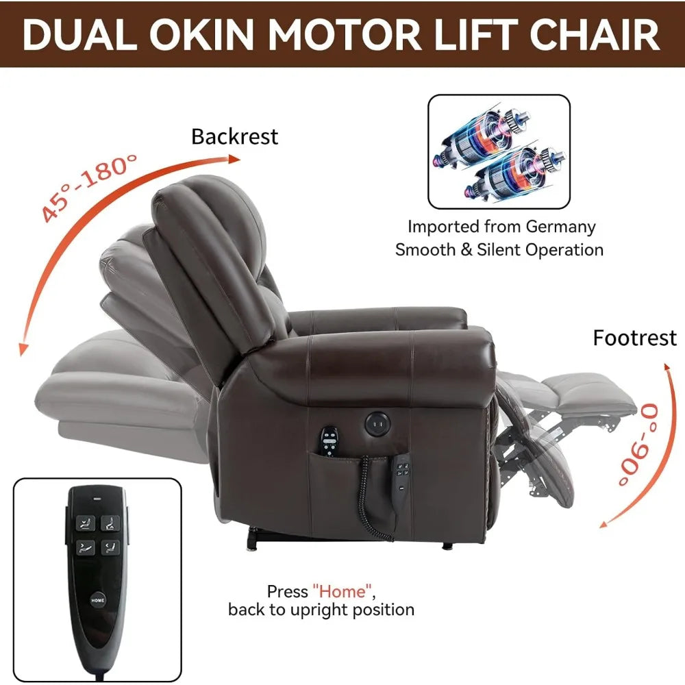 Dual Motor Power Lift Chair, Lay Flat Recliner Chair, Electric Recliner with Massage and Heat for Elderly, Remote Control, Infin