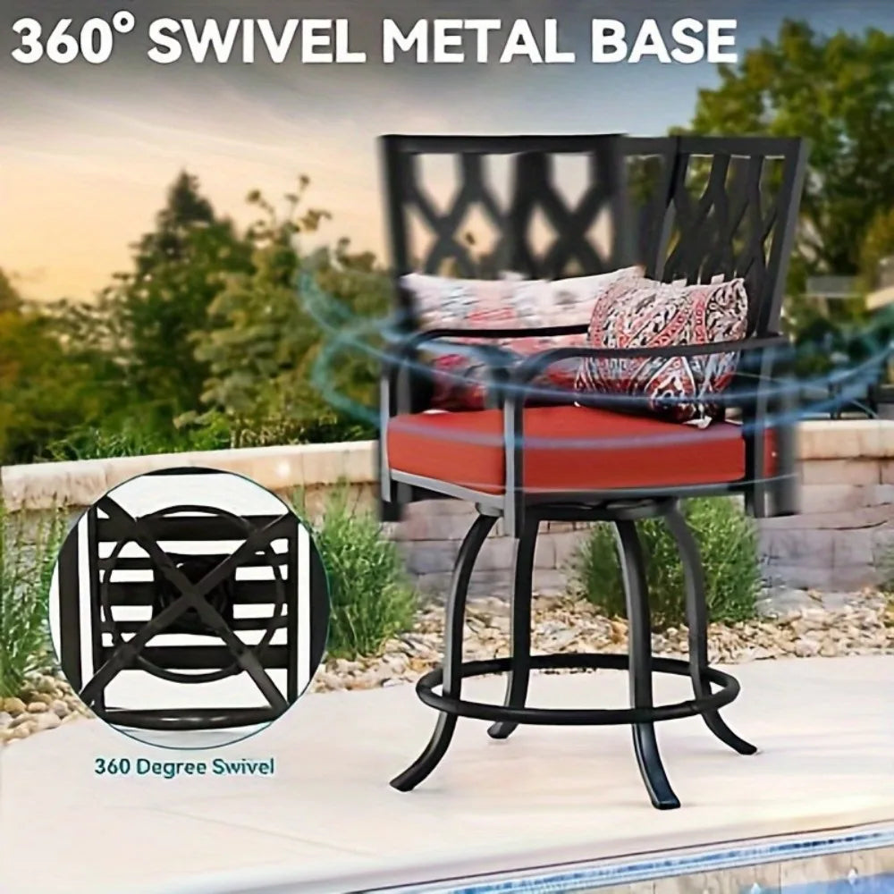 Outdoor Swivel Bar Stools Set of 2, Metal Outdoor Swivel Bar Chairs, Black