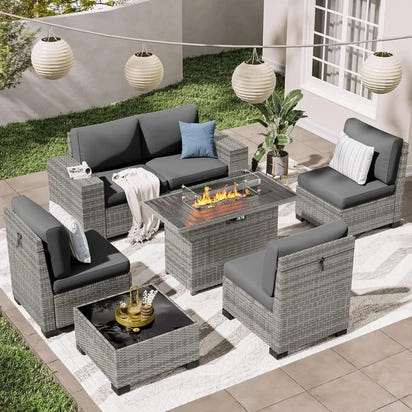 7 PCS Outdoor Sectional Conversation Set with 44