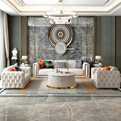 Living room Italian light luxury sofa post-modern first-layer cowhide buckle luxury leather sofa combination