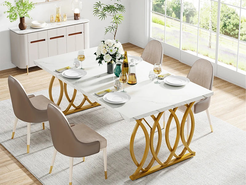 Tribesigns 63-Inch Rectangular Dining Table for 4 to 6, Modern Kitchen Table with Faux Marble Table Top, White Dinner Tables