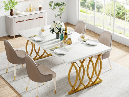 Tribesigns 63-Inch Rectangular Dining Table for 4 to 6, Modern Kitchen Table with Faux Marble Table Top, White Dinner Tables