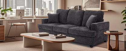 89 Inch 3 Seater Chenille Upholstered Couch Plush Deep Seat Cloud Sofa Gray Soft Upholstered Furniture for Living Room Bedroom Apartment Office Small Space