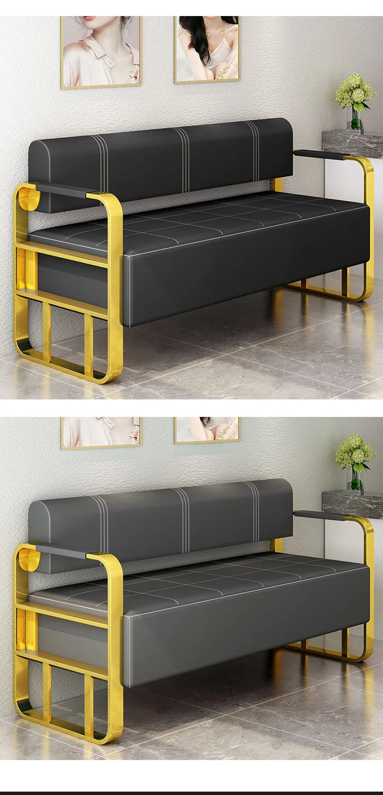 Solid Barber shop sofa chair reception room sitting area long sofa chair thickened equal sofa
