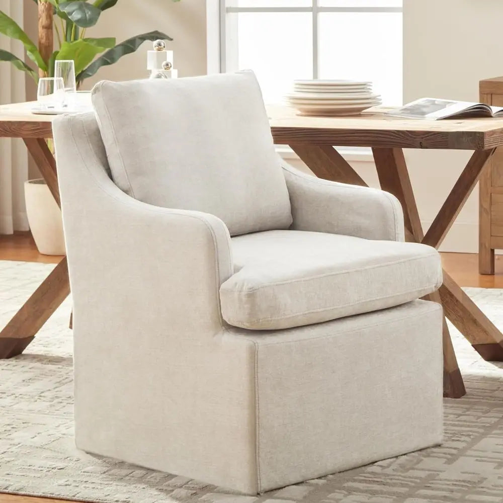 Pair of Modern Upholstered Dining Chairs with Casters, Linen Fabric, Ideal for Kitchen, Dining, and Living Spaces,Customized