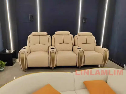 Luxury Electric Recliner Theater Seating Sofa – Modern Home Theater Chairs with LED Lighting, USB, Massage, Cooling Cup Holder