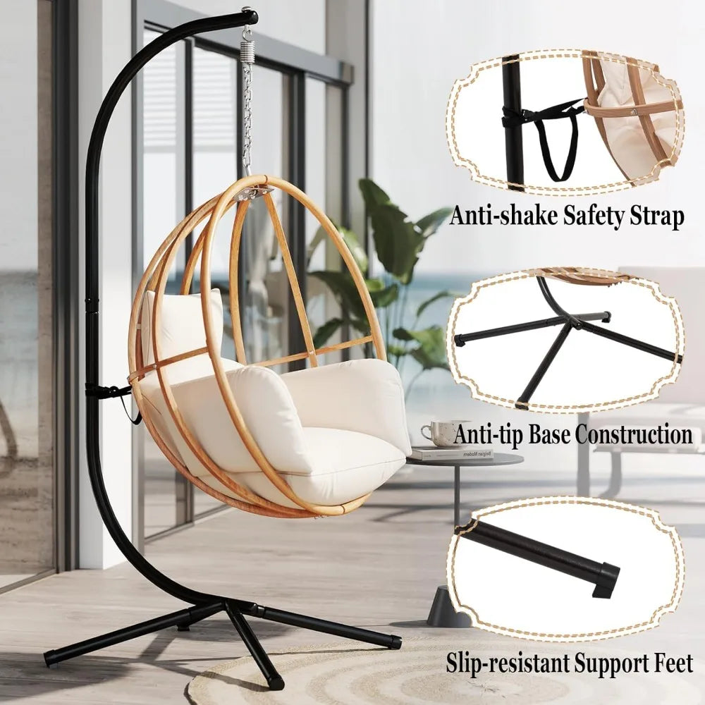 Outdoor Balcony Egg Swing Chair with Cushion for Patio Relaxation