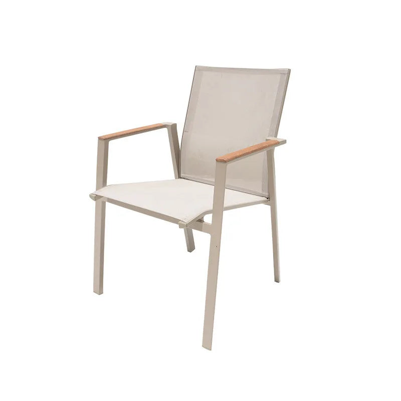 #Modern Outdoor Aluminum Chair Wood Metal Frame Villa Patio Garden Table Chair Set For Dining Courtyard Leisure