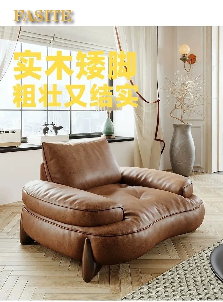Leather sofa household living room modern brown small apartment curved creative sofa