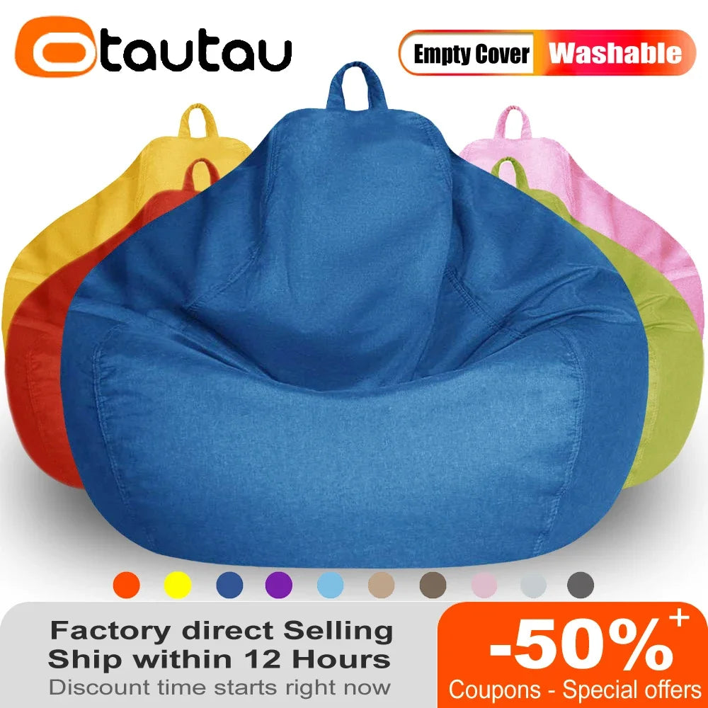 OTAUTAU Big Cotton Linen Bean Bag Cover without Filler Corner Seat Lazy Beanbag Chair Pouf Salon Ottoman Puff Lounger Sac DD002