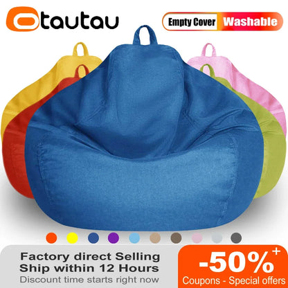 OTAUTAU Big Cotton Linen Bean Bag Cover without Filler Corner Seat Lazy Beanbag Chair Pouf Salon Ottoman Puff Lounger Sac DD002