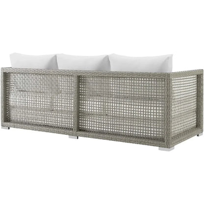 Aura Outdoor Patio Wicker Rattan, Sofa, Gray White