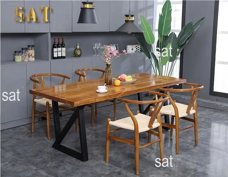Modern Simple Iron Solid Wood Dining Table