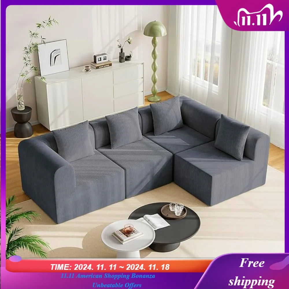 Cloud Modular Sectional Sofa with 2 Storage Ottomans 160.6" Down Filled Comfort U Shaped Sofa Minimalist Wide Deep Seat Couch