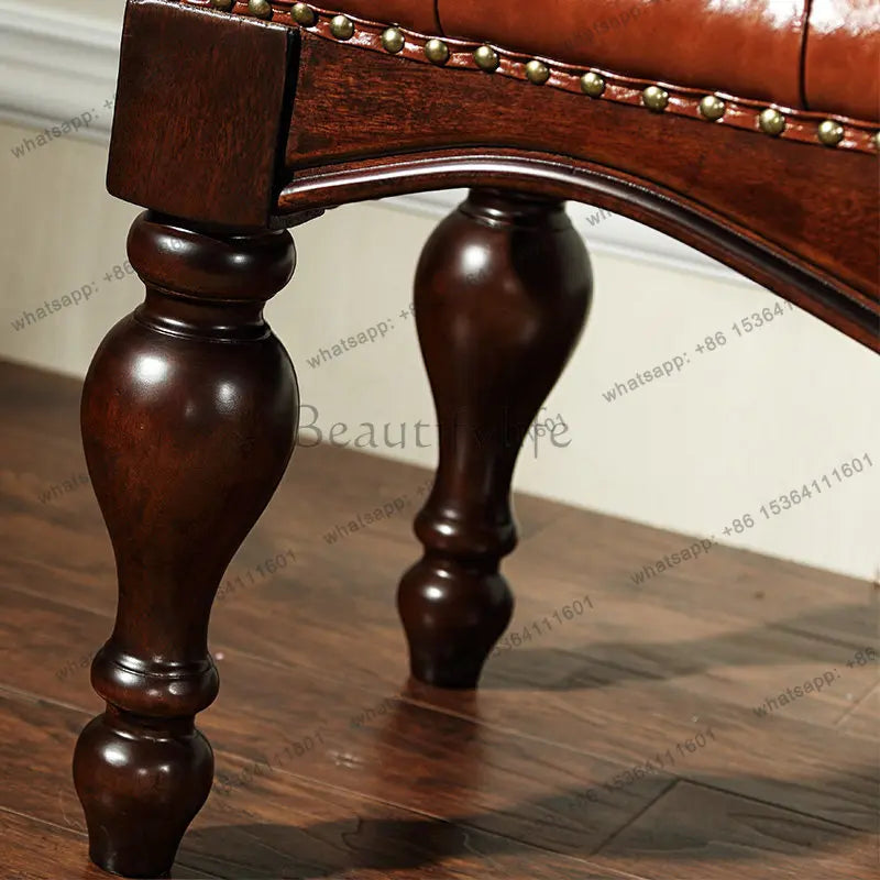 Simple American bedside stool, bedroom walnut leather solid wood bedside stool