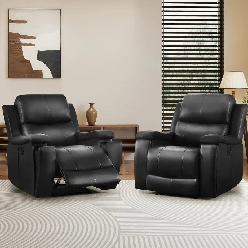 CANMOV Leather Recliner Chair, Classic and Traditional Manual Recliner Chair with Overstuffed Arms and Back, Manual Single Sofa