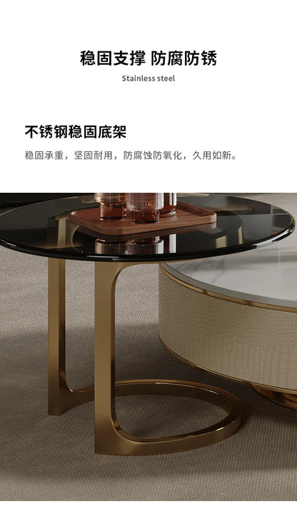 A163 Italian Light Luxury Stainless Steel round Living Room Home Coffee Table Modern Side Table