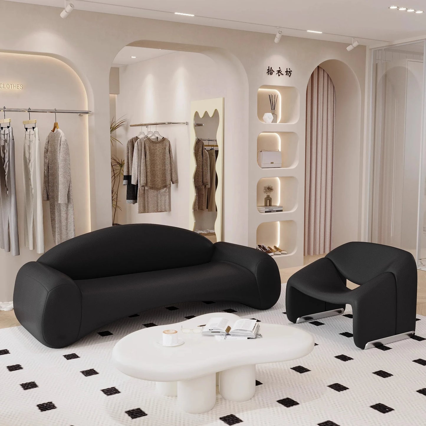 Cream wind small apartment designer special-shaped small sofa creative curved clothing store reception lounge area fabric sofa
