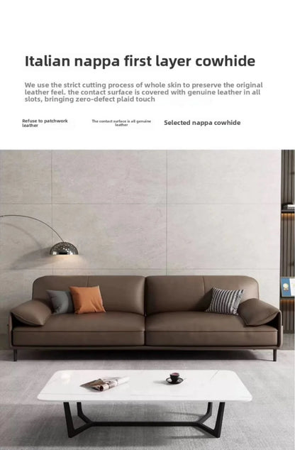Simple Modern Office Sofa Coffee Table Set Luxury Genuine Leather Three-Seater for Business Meeting Reception Living Room Hotel