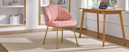 Velvet Accent Chair with Shell-Shaped Backrest, Modern Armchair with Gold Metal Legs for Dressing Room/Bedroom/Living Room