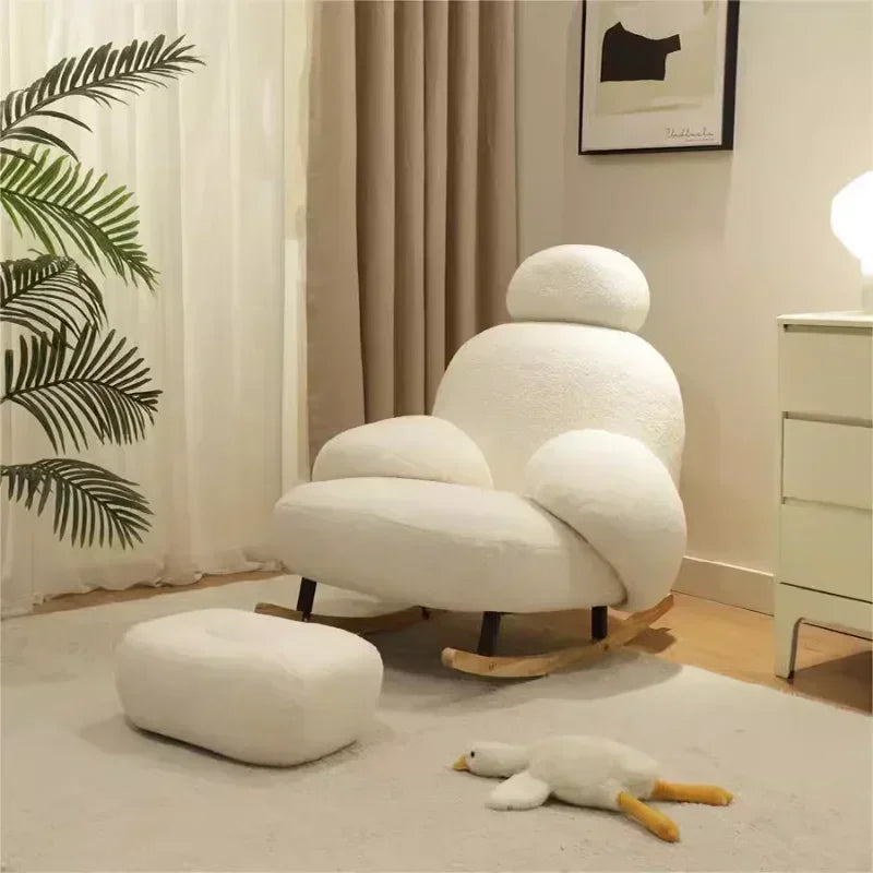 Lambskin Leisure Recliner, Rocking Chair, Home Living Room Balcony Lazy Sofa,