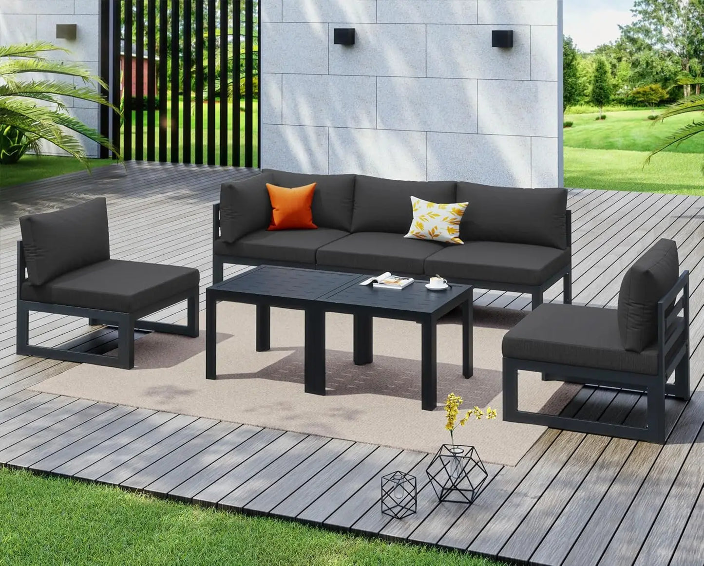 5 Person Luxury Aluminum Outdoor Sectional Sofa with Side Table, Large L Shaped Patio Furniture Set, 29" Deep Wide, Customized
