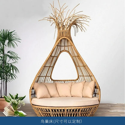 Leisure villa rattan sofa set courtyard garden multi-person furniture combination hotel homestay coffee table rattan sofa