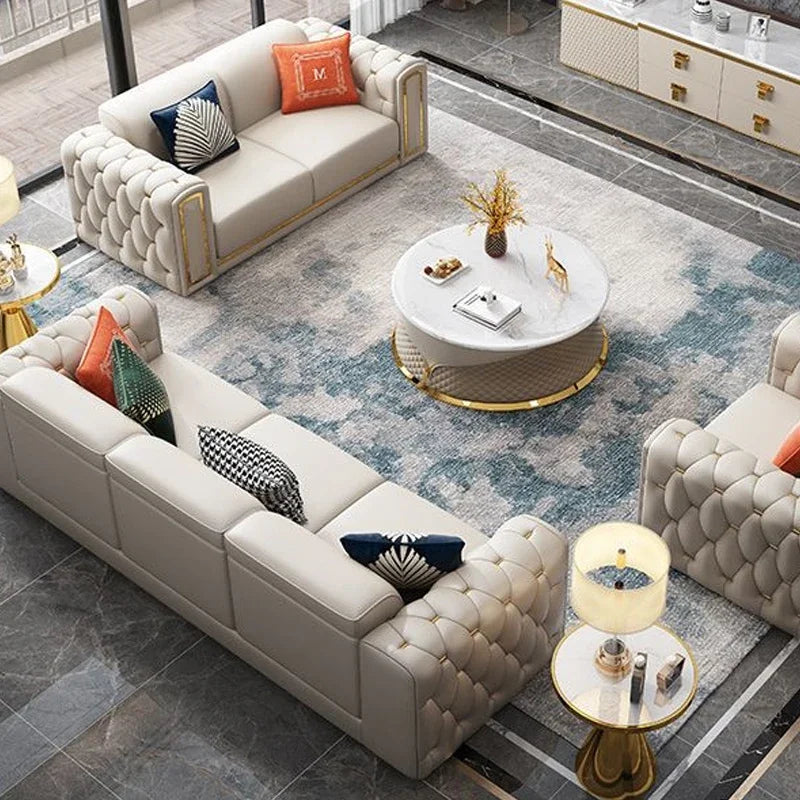 A Modern Modular Sofa Simple Leather Living Room Sofas Light Luxury 3 Seater Classic White Leather Soft Single Sofa