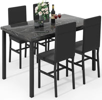 Modern Faux Marble Dining Table Set for 4 with 4 PU Leather Chairs, Black
