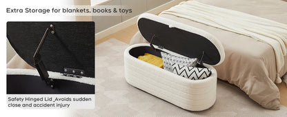 TODRANI 45" Storage Ottoman Bench, 300 Lb Capacity Teddy Upholstered, Safety Hinge, Flip-Top Oval Foot Rest With Foot Pads
